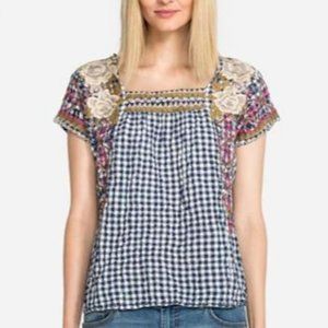 Johnny Was Plaid Ronnie Crop Mexican Embroidery